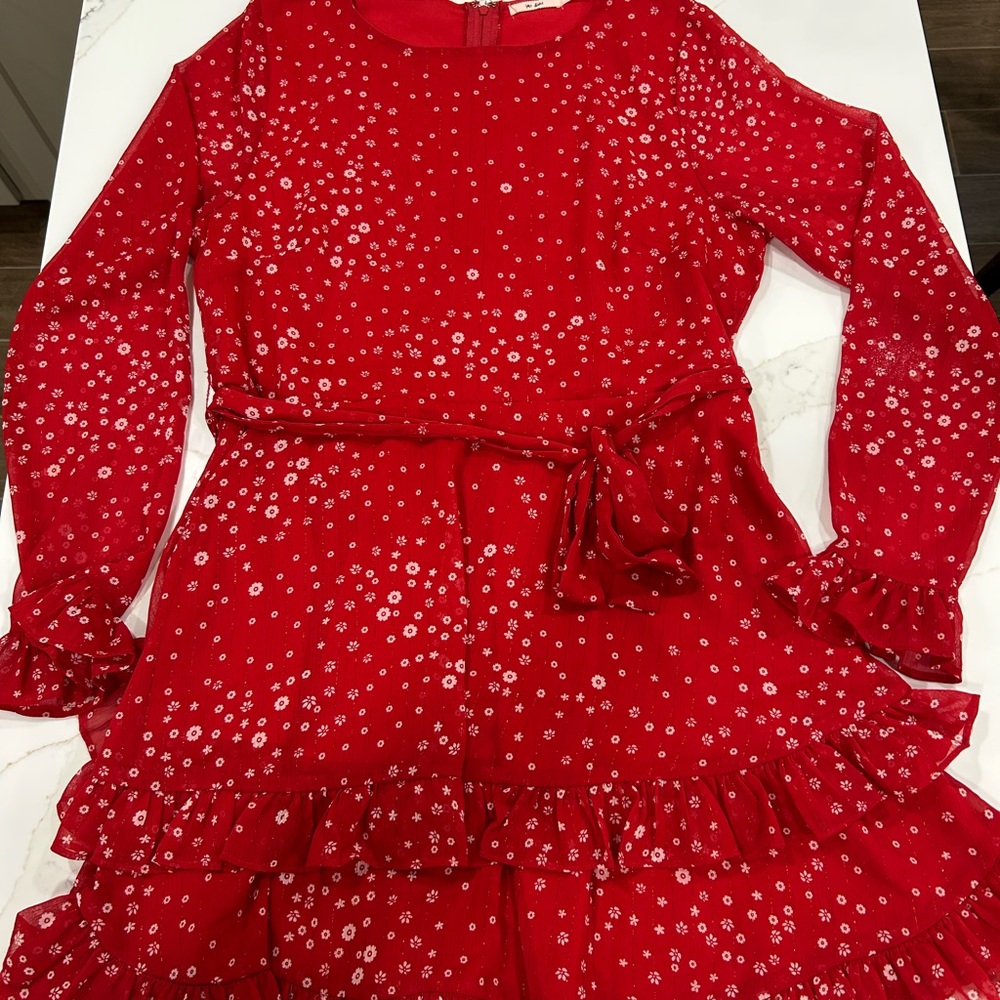Mi Ami Red and White Tiered Bishop Sleeve Sundress